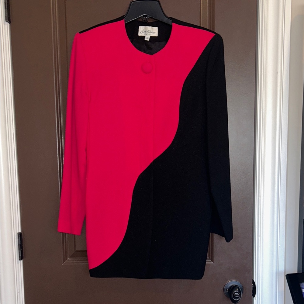 Bill Alvira Vibrant Pink and Black Long Wool Blazer Top Sz 6